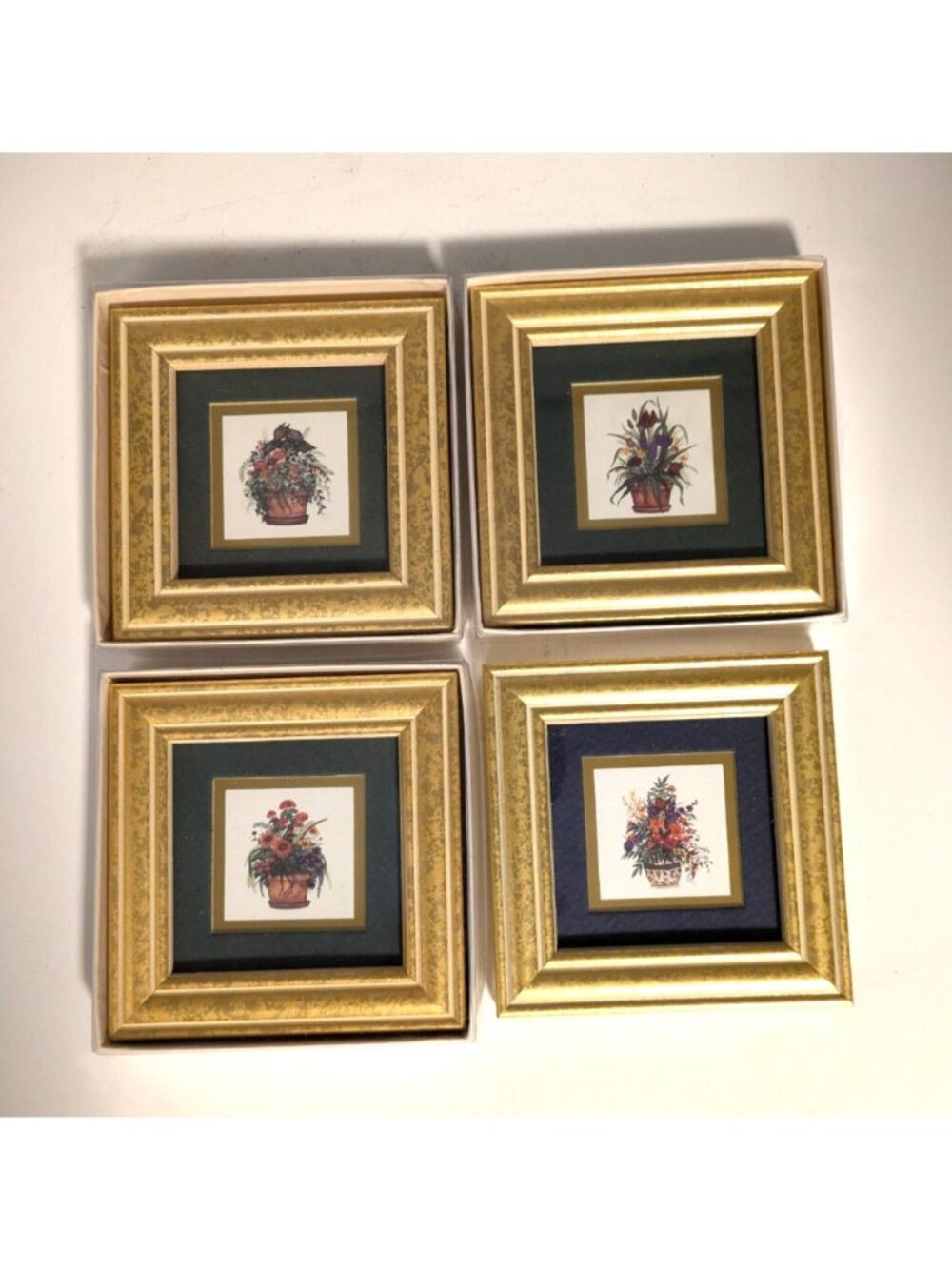 4 Vtg 1995 Miniature Framed Watercolor Prints Florals Heartfelt by Renee Dollar